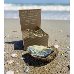 Grit and Grace Hand Painted Gilded Oyster Shell Dish NIB Charleston SC